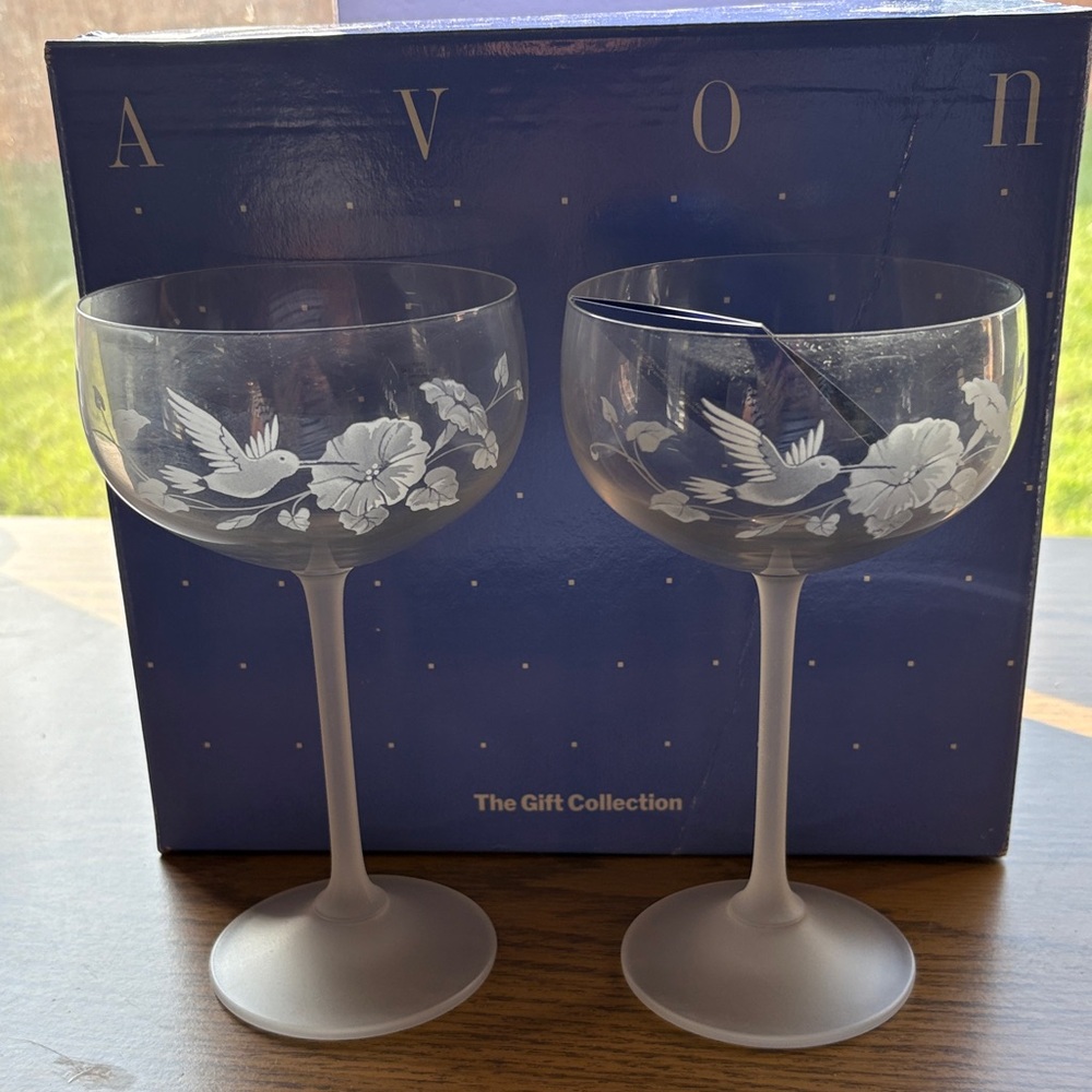 Avon 24 lead crystal hummingbird champagne glass set. New never used.